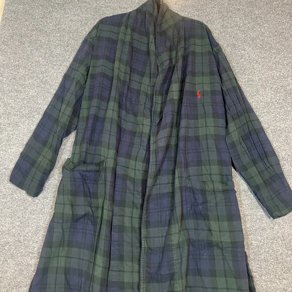 Polo Ralph Lauren Robe Mens Small/Medium Green Black Watch Plaid Tartan Vtg - Picture 3 of 13